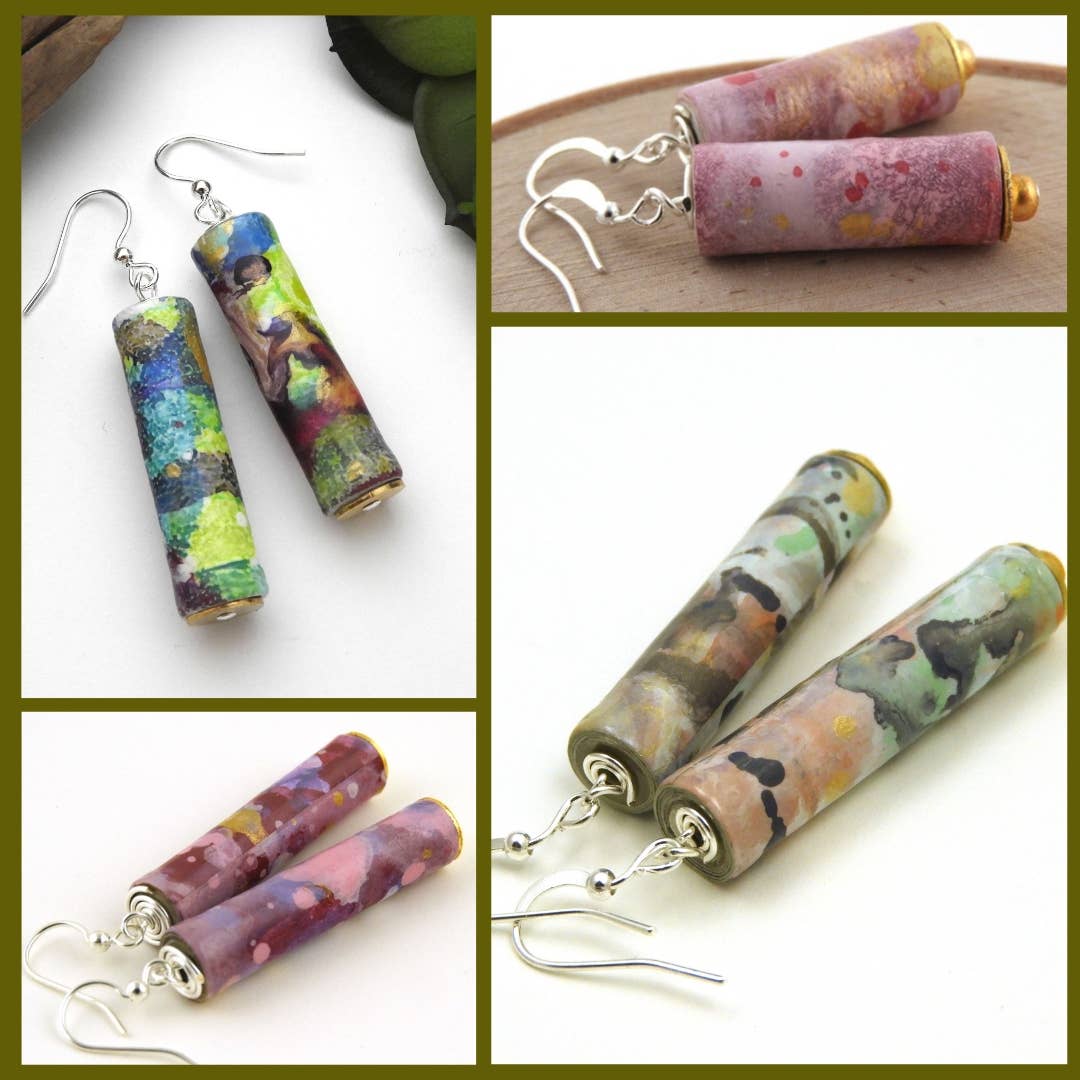 Allison Lake Handmade - Wholesale Dangle Earrings - Abstract Eco-Friendly Painted Paper Bead Earrings | Bundle4