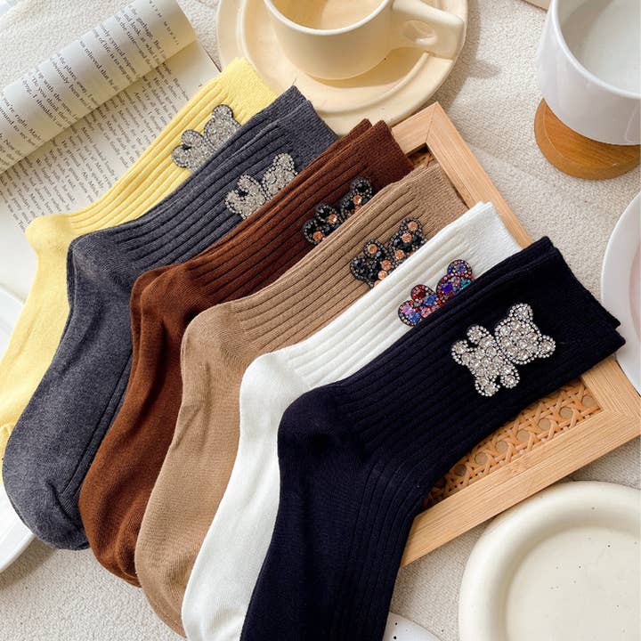 Women's Fashion Glam Bear Socks for wholesale by Yaya's Luxe Wholesale