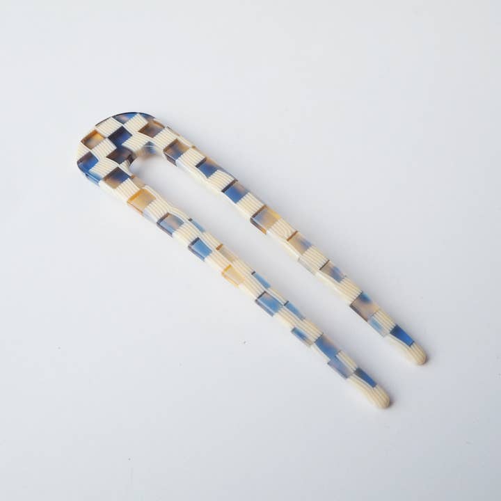 Custom Made - Wholesale Hair Pin - Ocean Checker Acetate Resin French Hair Pin7