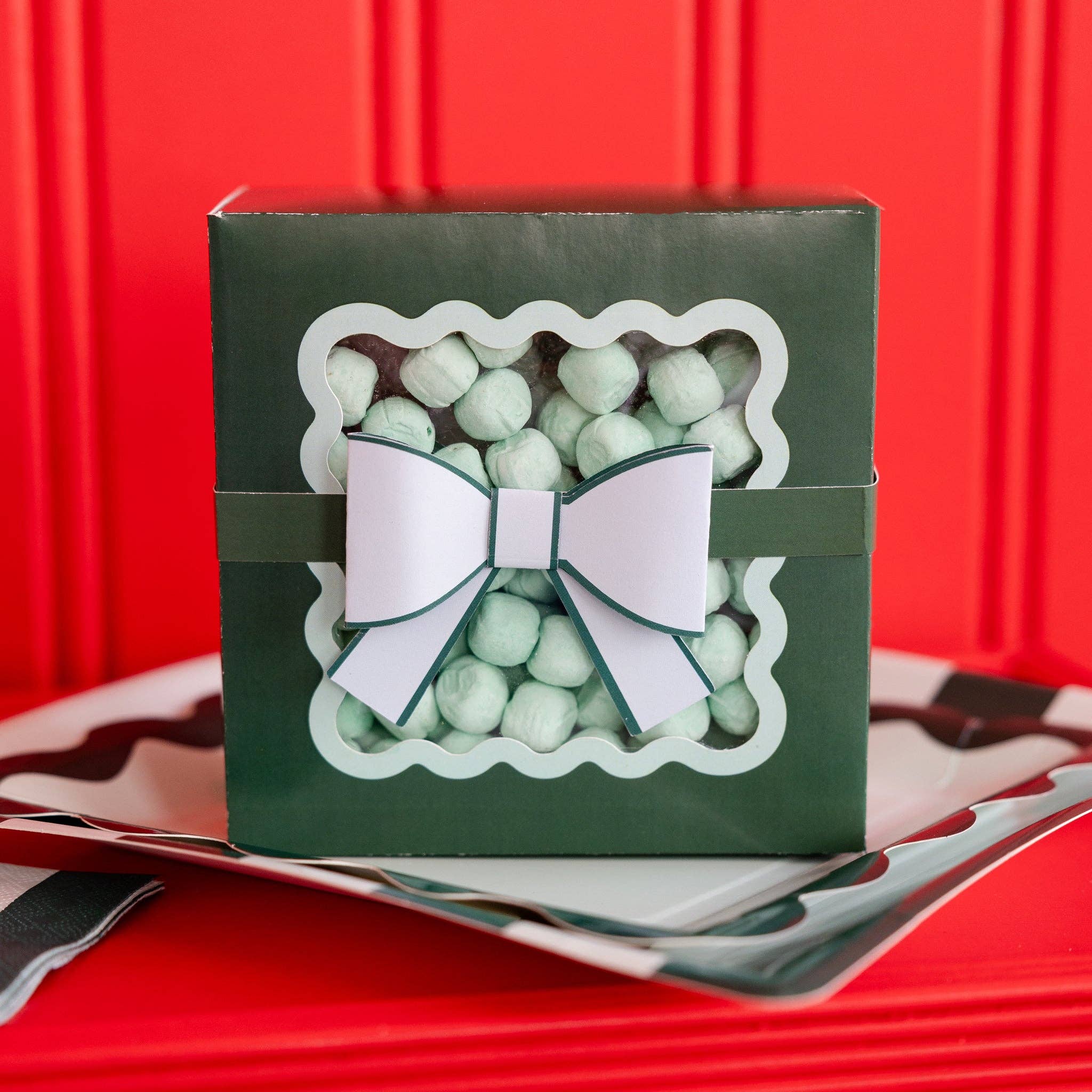 My Mind’s Eye – wholesale Biscuit jar – BOW1111 - Green Bow Ric Rac Cookie Box1