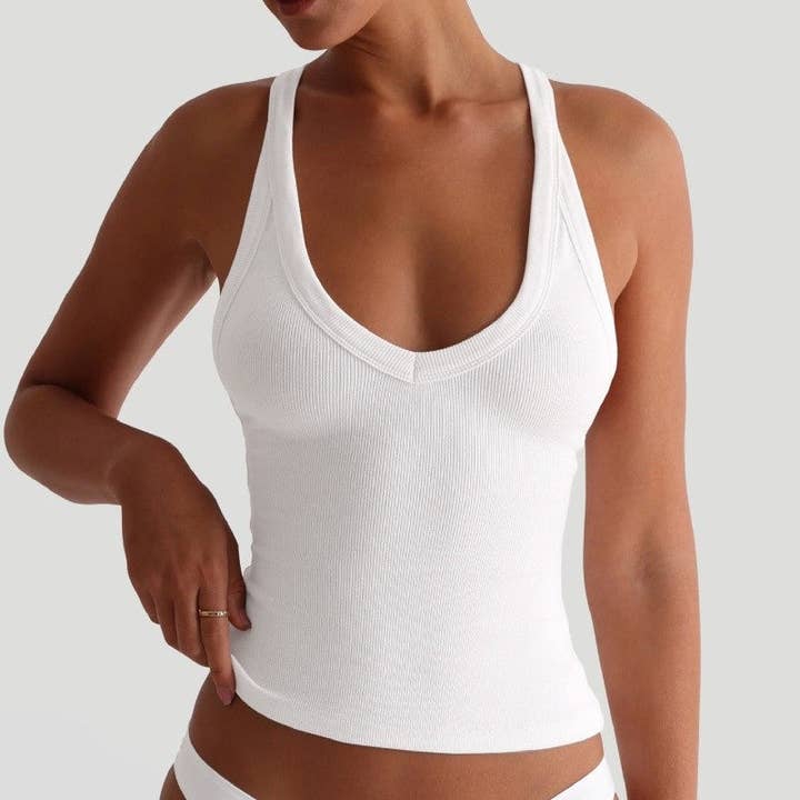 Solid Color U Neck Backless Knit Tank Top for wholesale by MoodGold