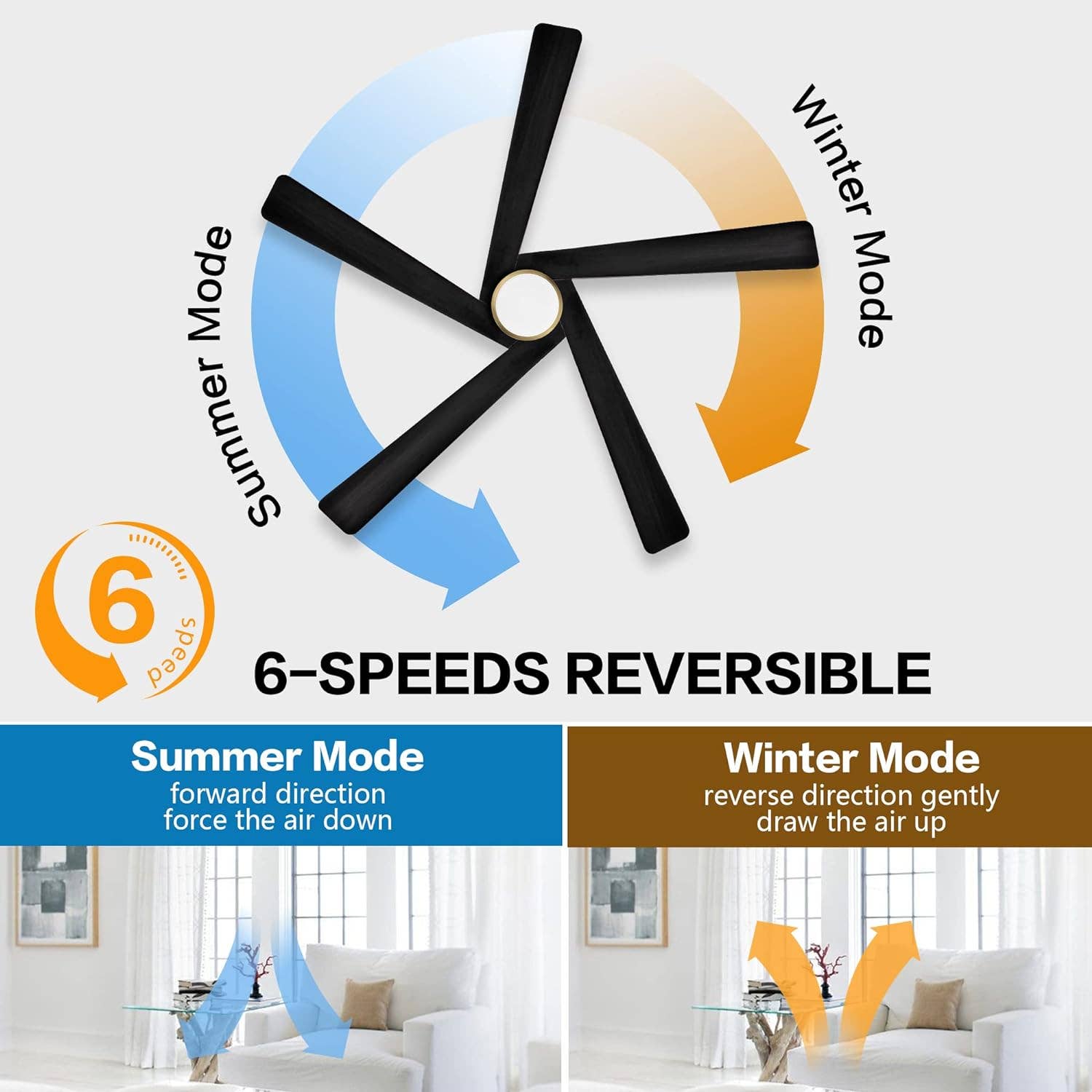 Brio Lighting - Wholesale Ceiling Fan - Ceiling Fan 64" 5-Blade 6-Speed Black & Gold with LED Light5