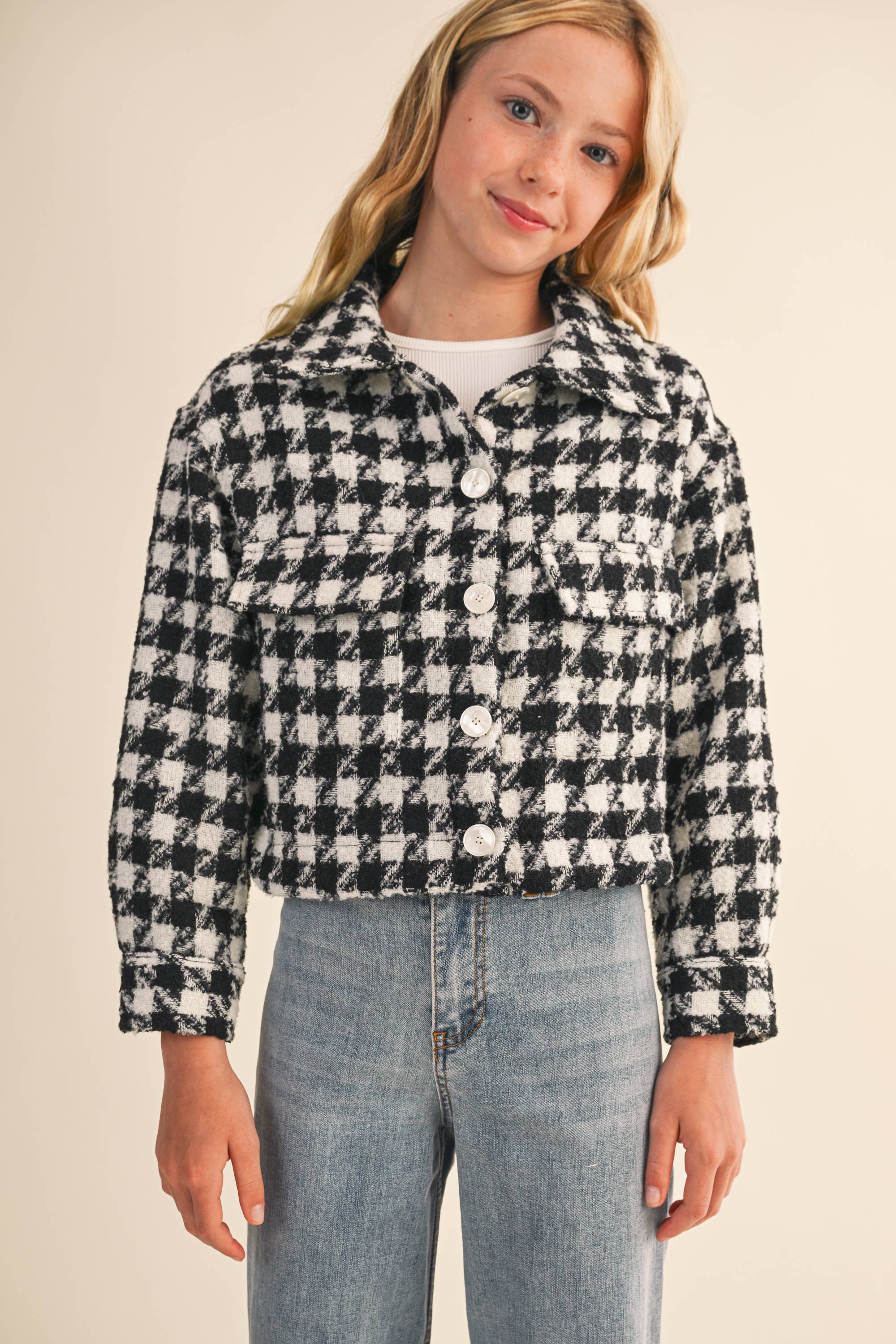 heart and arrow - Wholesale Jacket - Kids - TWEEN KIDS GIRLS Tweed Houndstooth Pattern Jacket (7-14)6