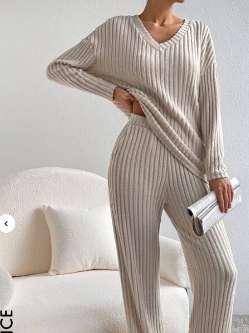 HIDDENBRAND - Wholesale Sleepwear Set - Women's - Ribbed Knit Long Sleeve Lounge Pajama Set13
