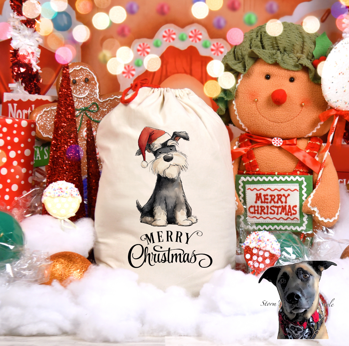 Storms Style – wholesale Holiday Stocking – Christmas Doodle Dogs Stockings and Santa Sacks 12