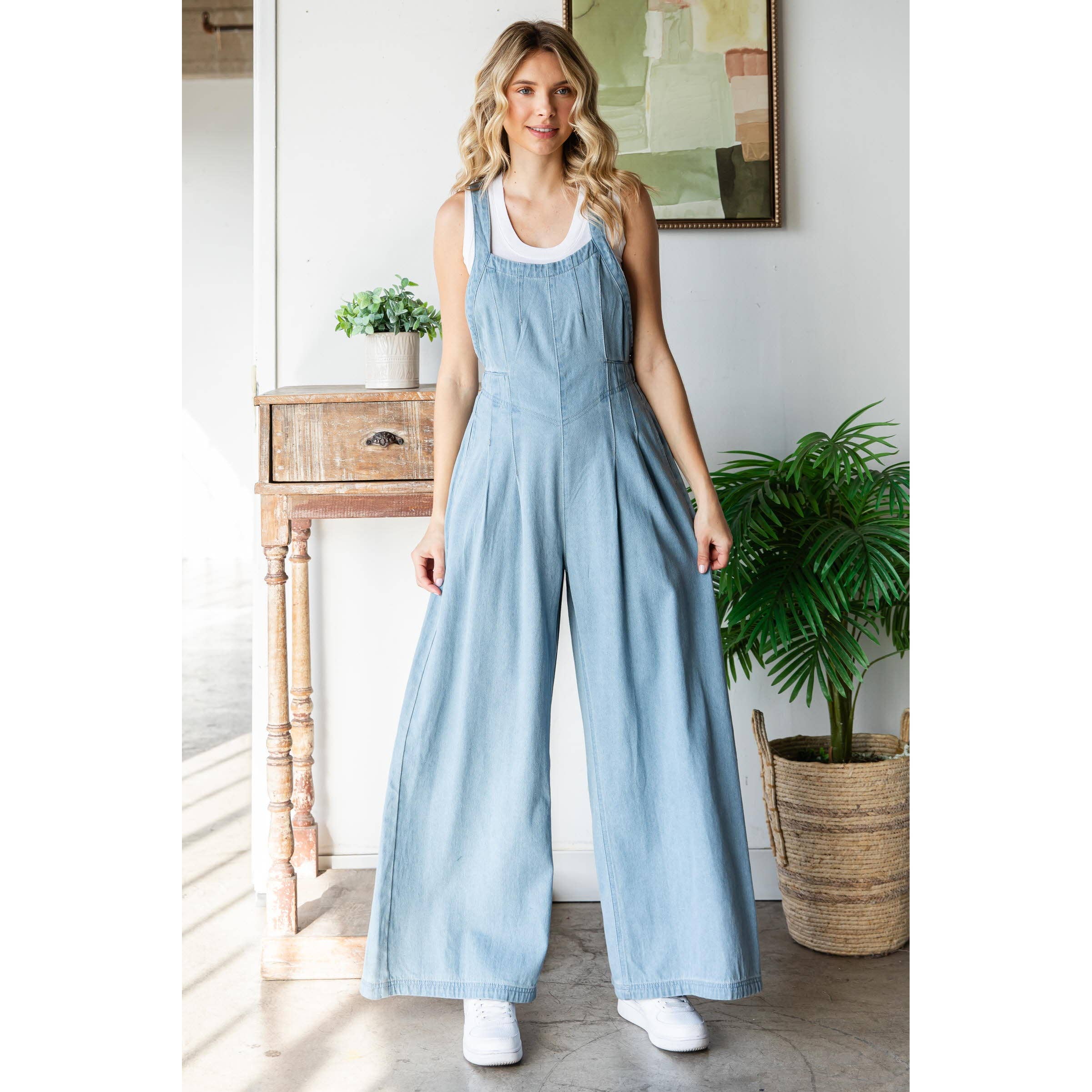 Veveret – Macacão - Mulher por atacado – Macacão de Ganga Plissado com Bolsos14