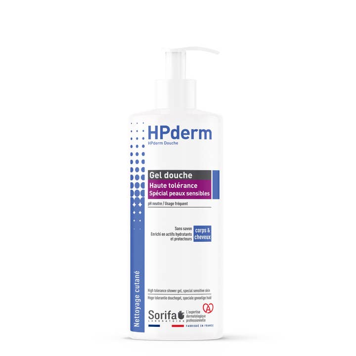 HPderm® HIGH TOLERANCE Shower Gel - 500 ml pump bottle for wholesale by Laboratoire de l'Homme de Fer - SORIFA