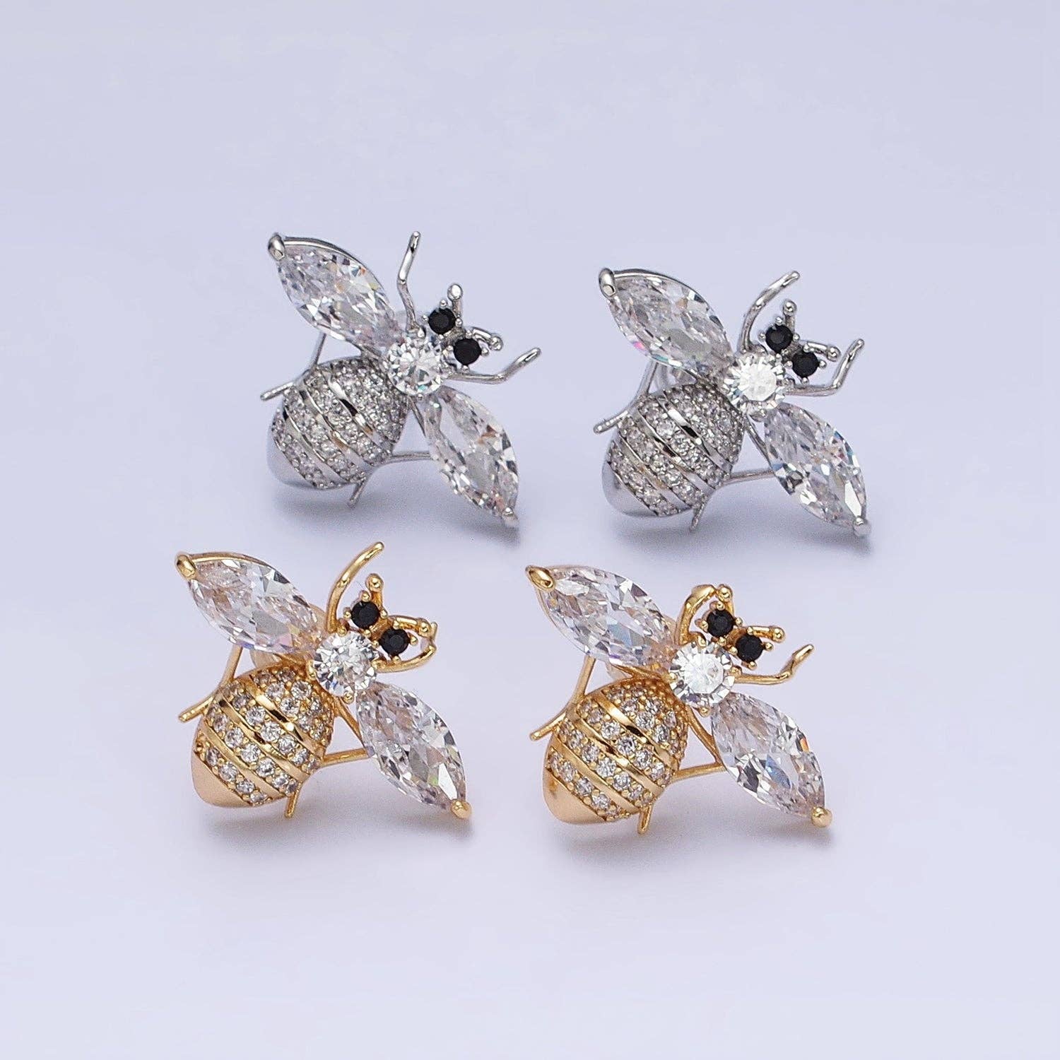 Aim Eternal - Wholesale Stud/Post Earrings - Gold Filled Bee Stud Earrings With Crystal Cubic Zirconia5