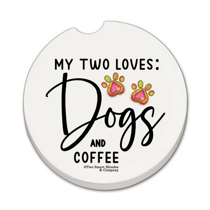 CounterArt/Highland Home/Thirstystone/CoasterStone - Wholesale Car Coaster - Unisex - "Dogs & Coffee" Absorbent Stone Car Coaster 1pk0
