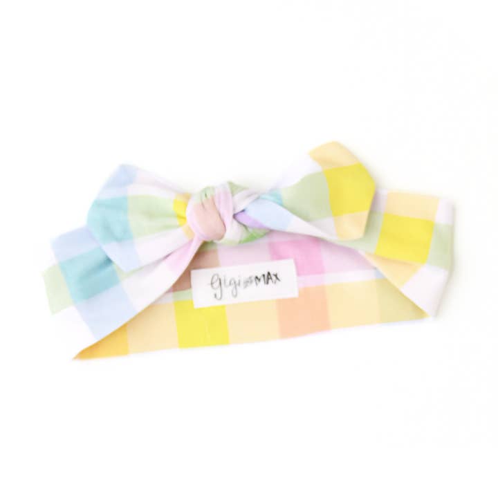 Diadema con nudo superior de cuadros pastel Winnie Accesorio para el cabello de Pascua para venta al por mayor de Gigi and Max