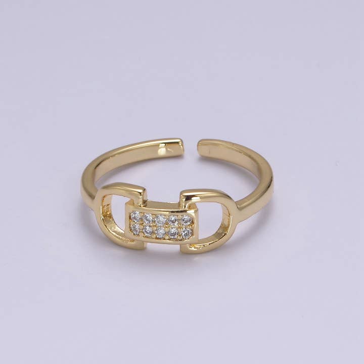 Aim Eternal - Wholesale Multi-Stone Ring - Dainty Gold/Silver Micro Pave Casual Belt Buckle Ring