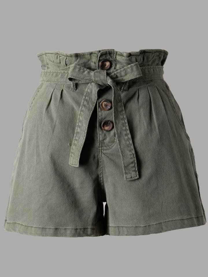 FSP0105-STK-Solid paperbag shorts for wholesale by Fascination by Intrend