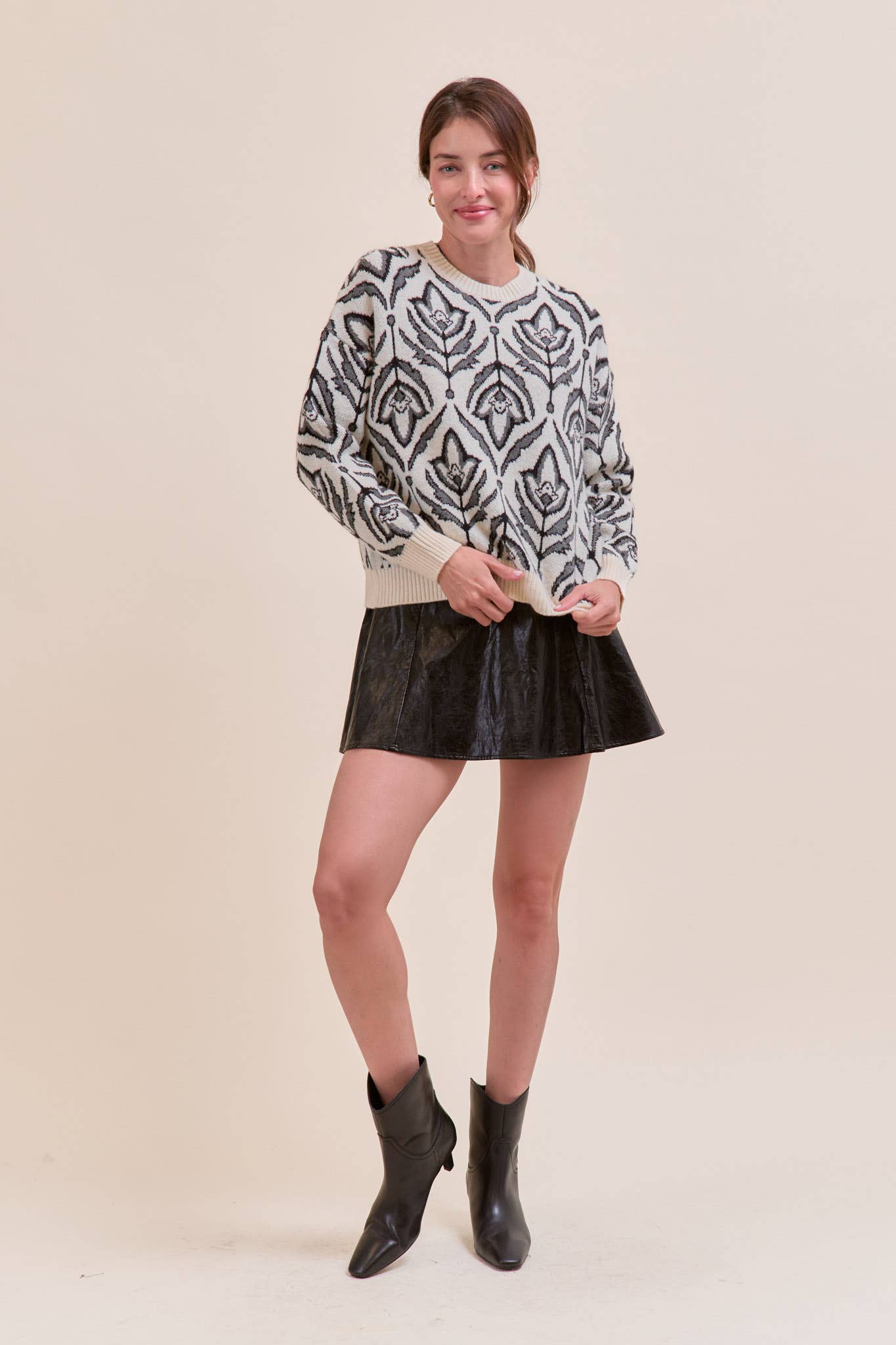 &MERCI - Wholesale Knit Sweater - Women's - FLORAL PATTERN KNIT SWEATER MSW110954