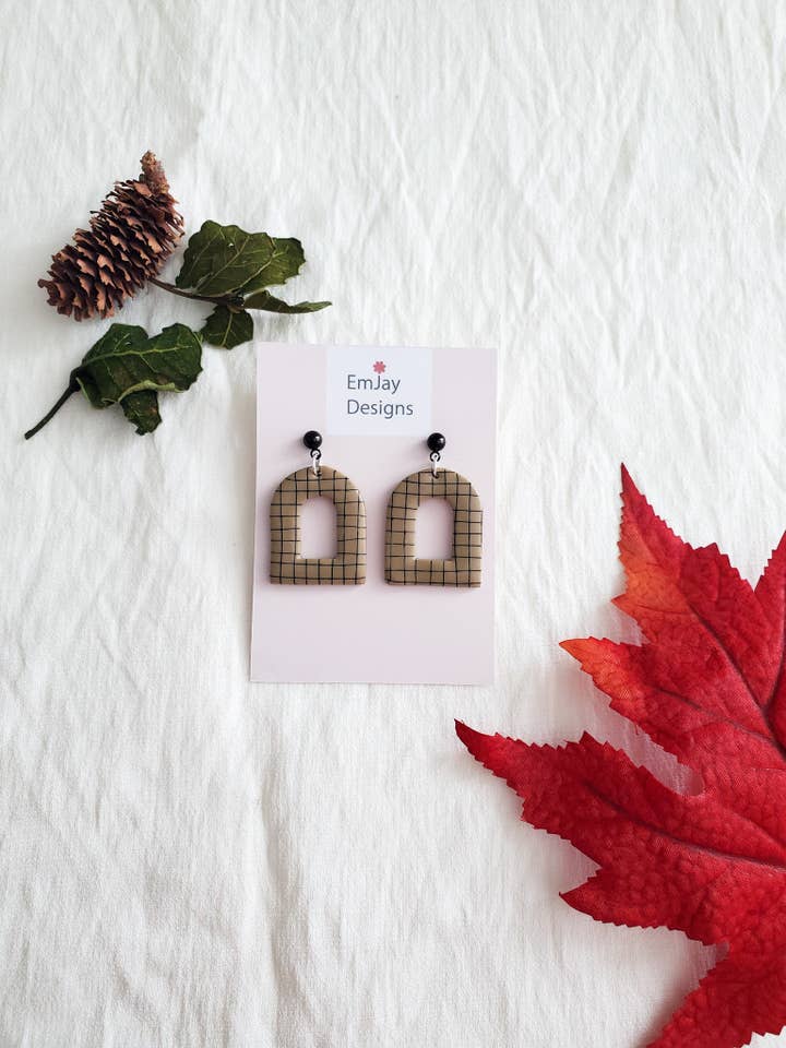 Brown Imperfect Grid Polymer Clay Earrings for wholesale by EmJay Designs