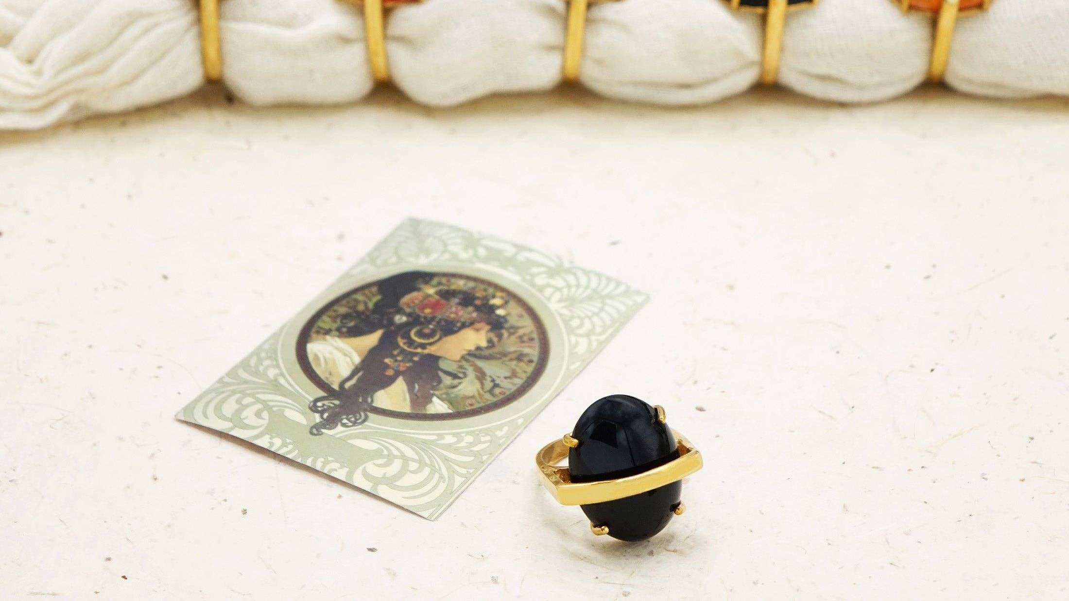 Verna Artisan Works – wholesale Cocktail/statement ring – Bold Onyx Stone Ring – Adjustable Gold-Coloured Bronze Band2