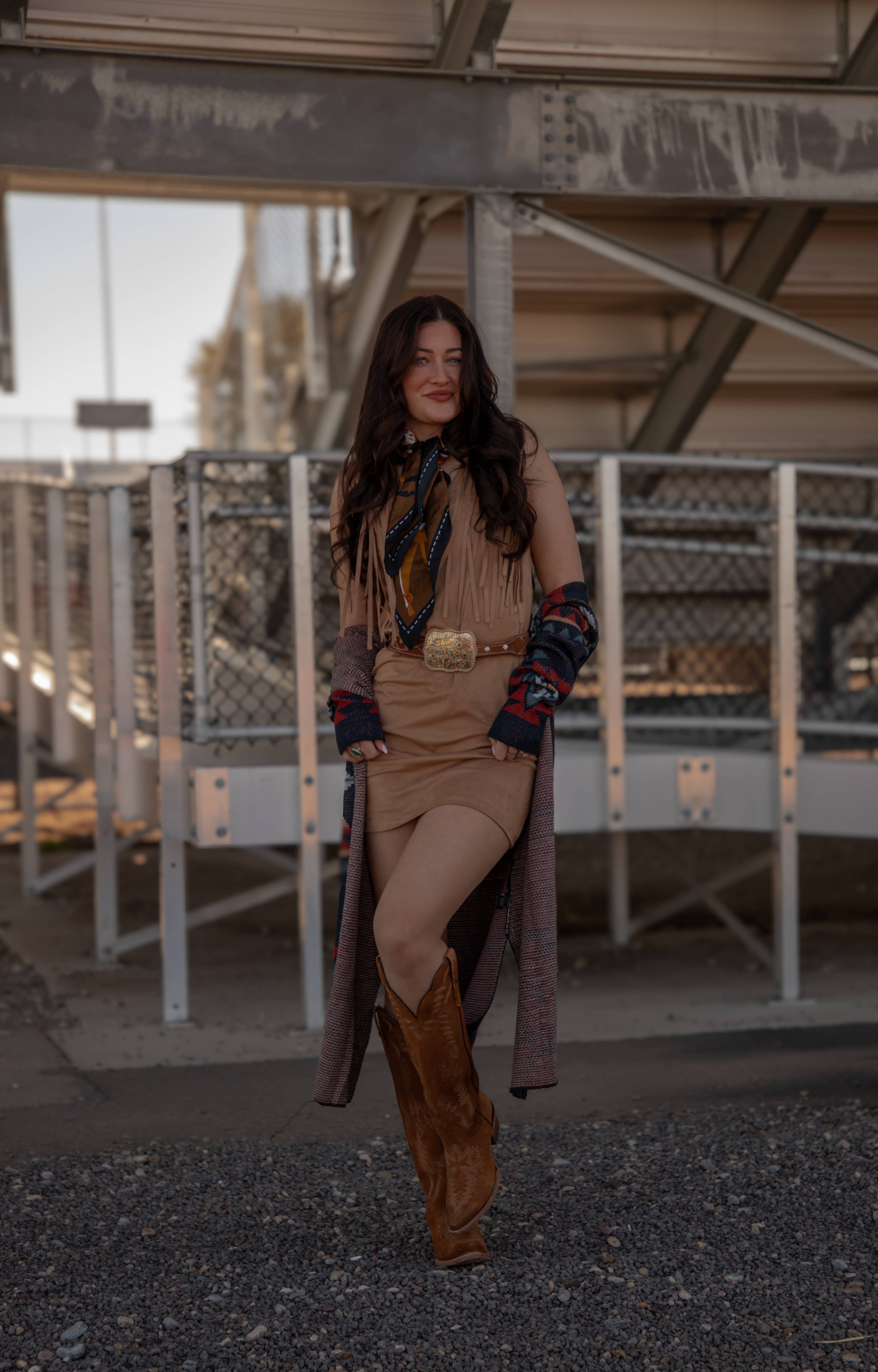 Multi Colored Poly Faux Suede Dress with Frings-D-203 for wholesale on Faire9