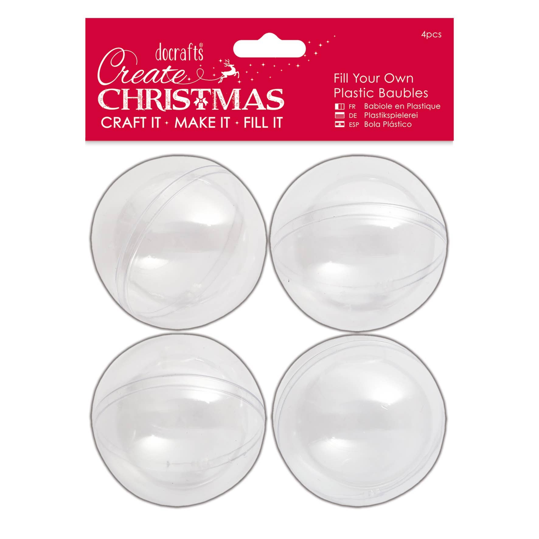 West Design Products UK – wholesale Ornament set – Create Christmas Plastic Clear Fillable Baubles 4 Pieces 7cm0