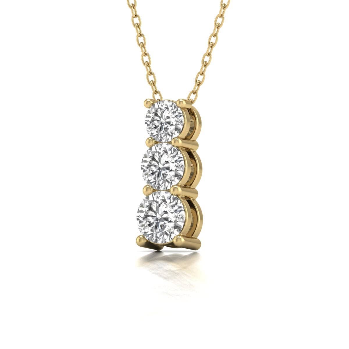 TimeLe$$ Classics - Wholesale Pendant/Charm Necklace - 1/2 carat Lab Diamond 3 Stone Pendant in 14K Yellow Gold0