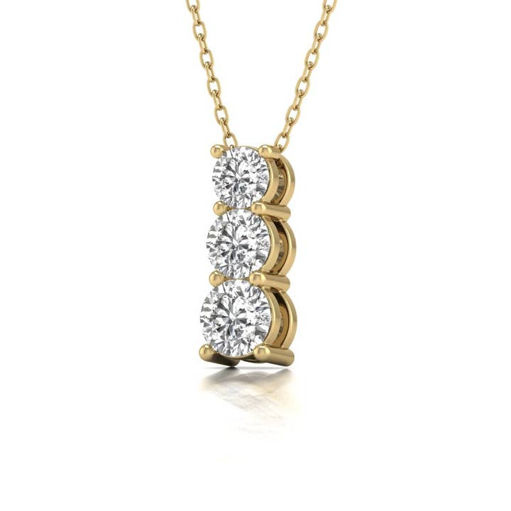 TimeLe$$ Classics - Wholesale Pendant/Charm Necklace - 1/2 carat Lab Diamond 3 Stone Pendant in 14K Yellow Gold