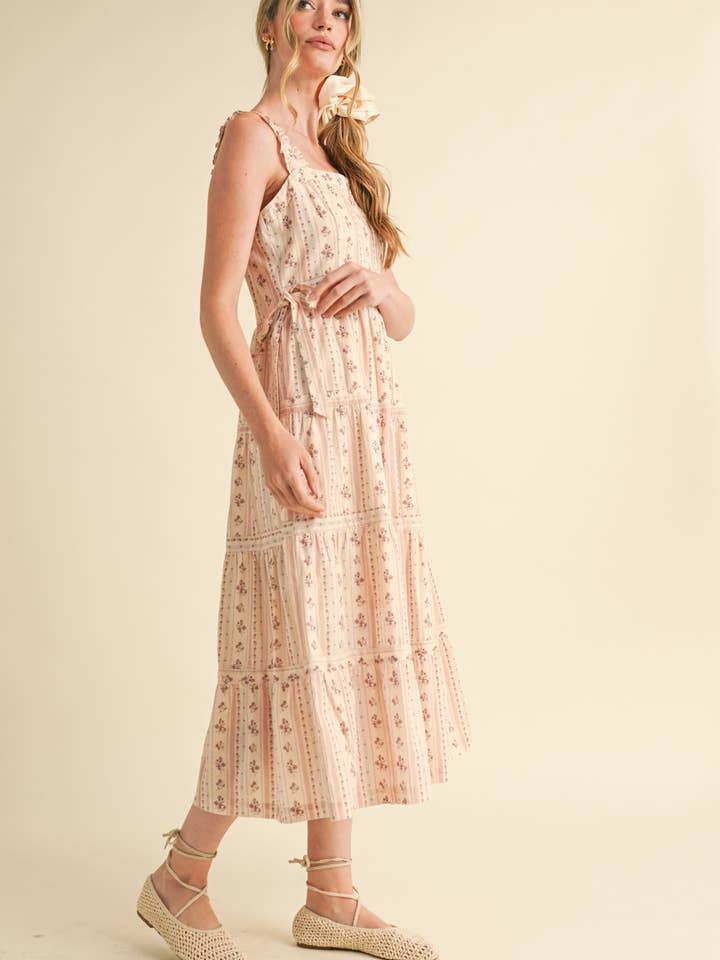 &MERCI - Vente Robe – femme - ROBE MIDI FLORALE À BRETELLES VOLANTÉES AVEC NŒUDS LATÉRAUX À NOUER MDR358641