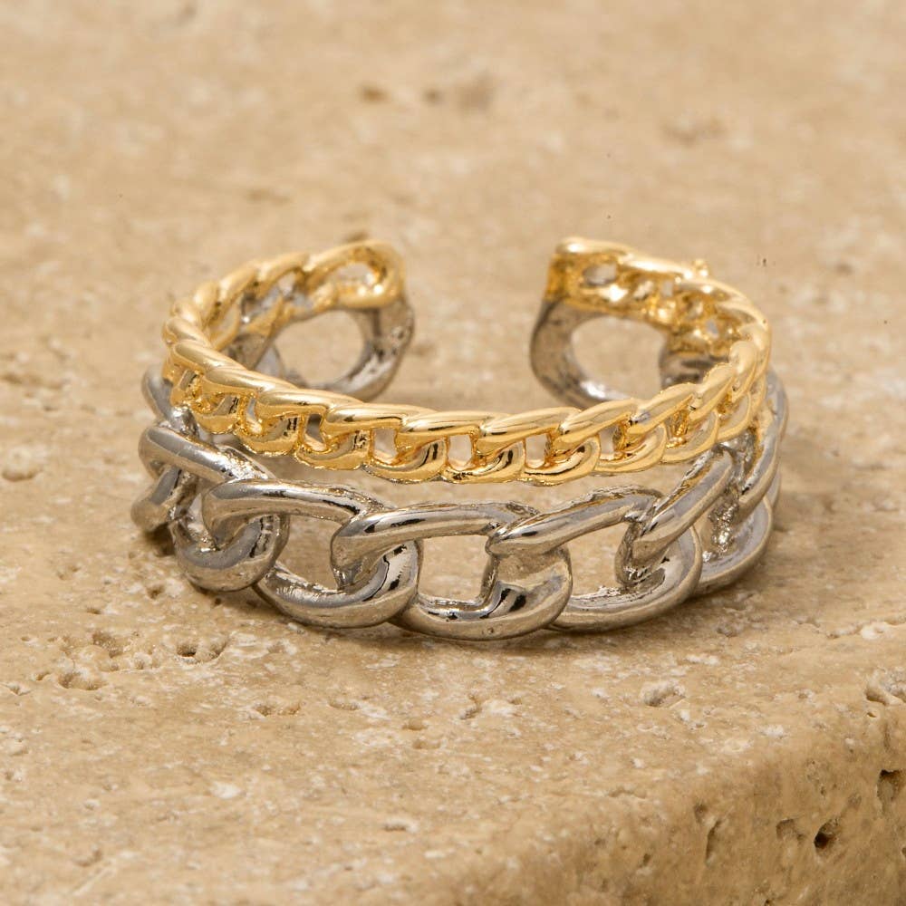 TT Two Tone Chains Open Band Ring for wholesale on Faire