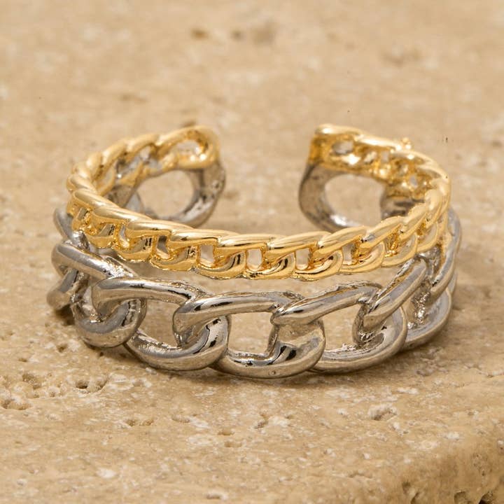 TT Two Tone Chains Open Band Ring for wholesale on Faire0