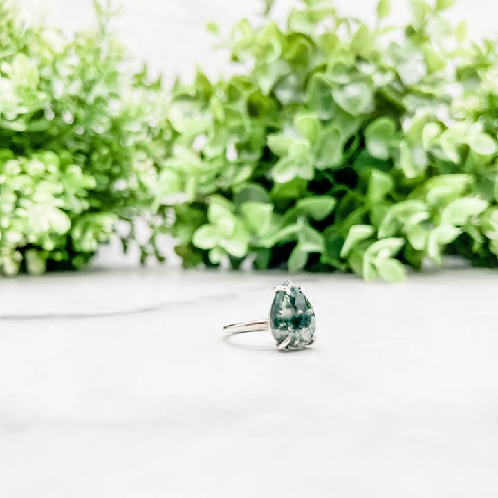 Simply Chic Jewelry - Vente Solitaire - Bague poire en agate mousse2