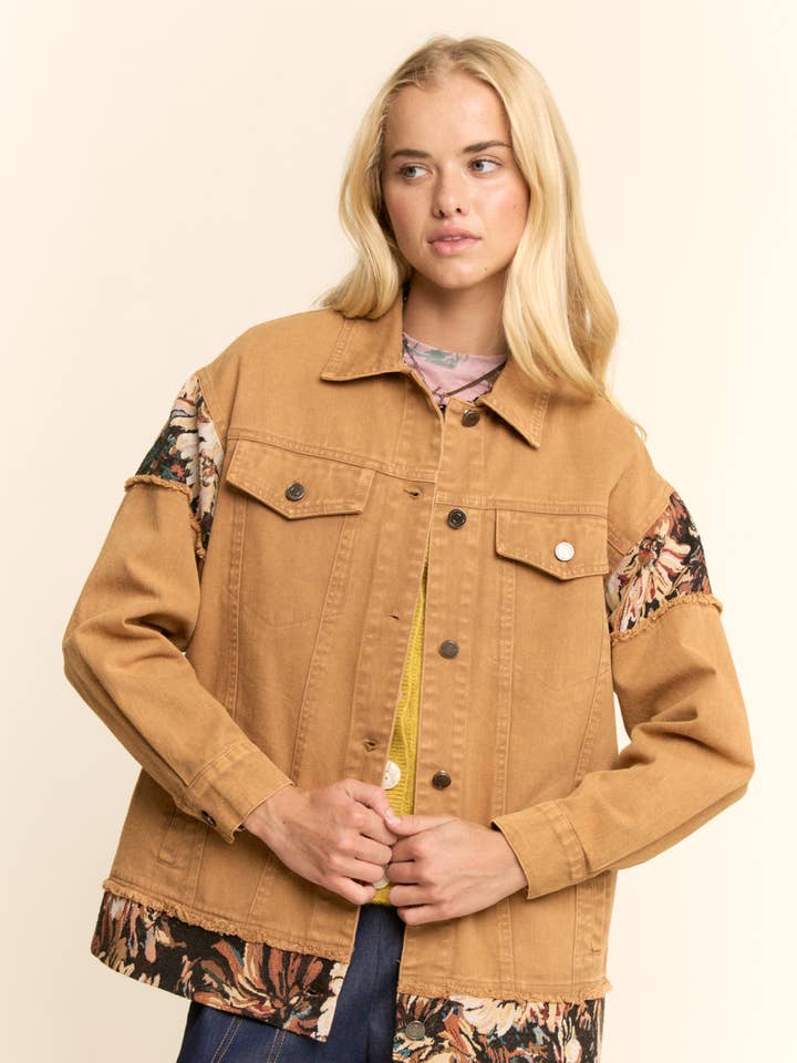 Davi & Dani - Wholesale Jacket - Women's - STONE WASHED DENIM JACQUARD PANEL MIDI JACKET6