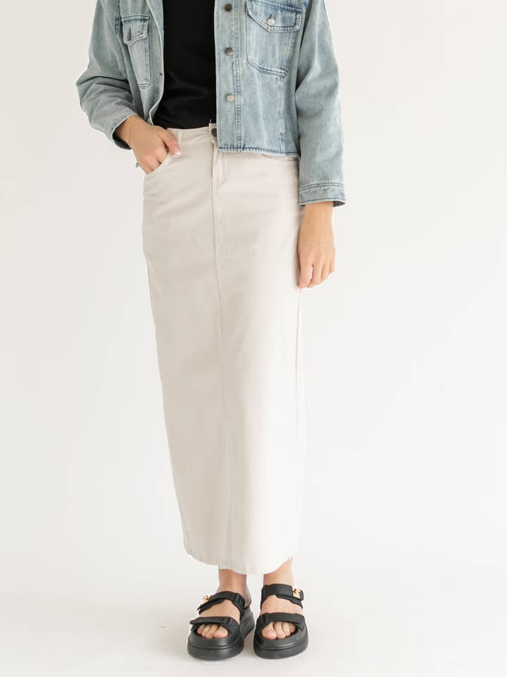 Stella Cloud Denim Maxi Skirt for wholesale by Inherit Clothing Company