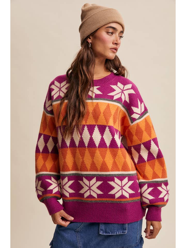 Listicle - Wholesale Knit Sweater - Women's - Geometric Fair Isle Knit Sweater LSW09293