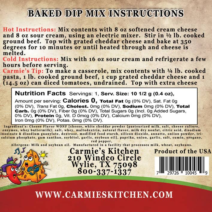 Carmie's Kitchen - Wholesale Dip - Baked Chili Cheese Dip Dip Mix1