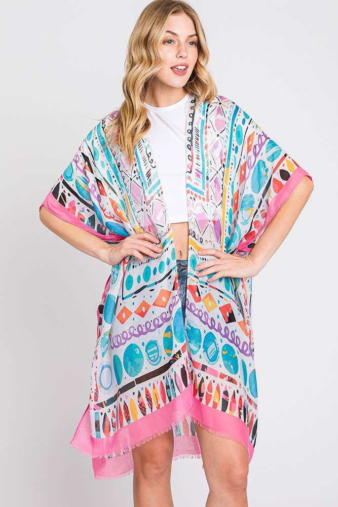 Hana - Wholesale Kimono - Women's - Watercolor Boho Geometric Print Summer Kimono23