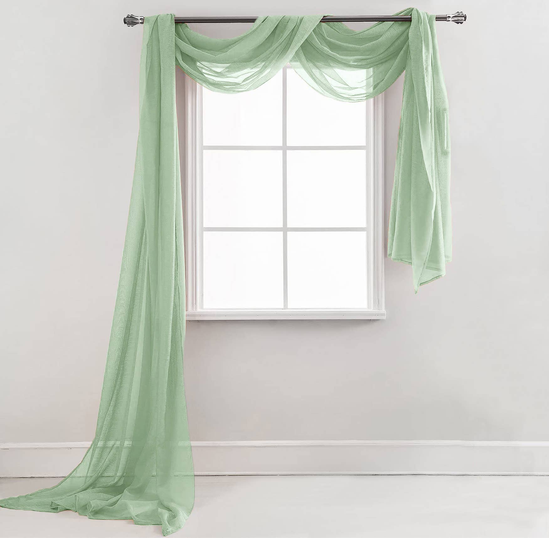 home mart goods – wholesale Valance – 37" x 216"- Sage Sheer Window Scarf Valance Draping Long0