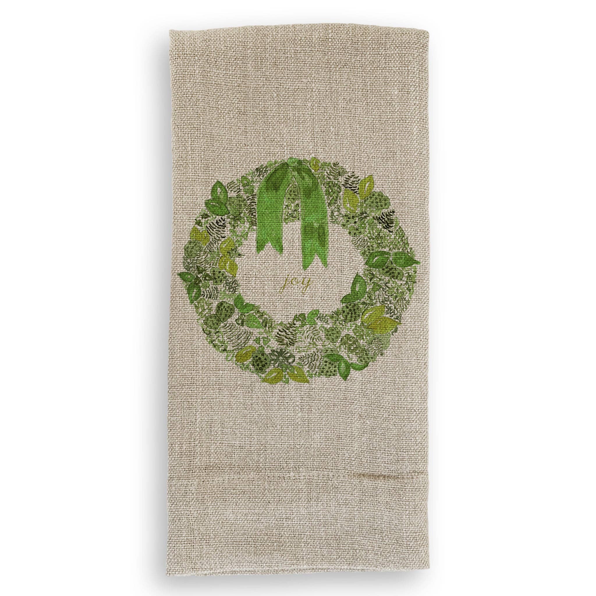 French Graffiti - Wholesale Tea Towel - Green Wreath with Joy1