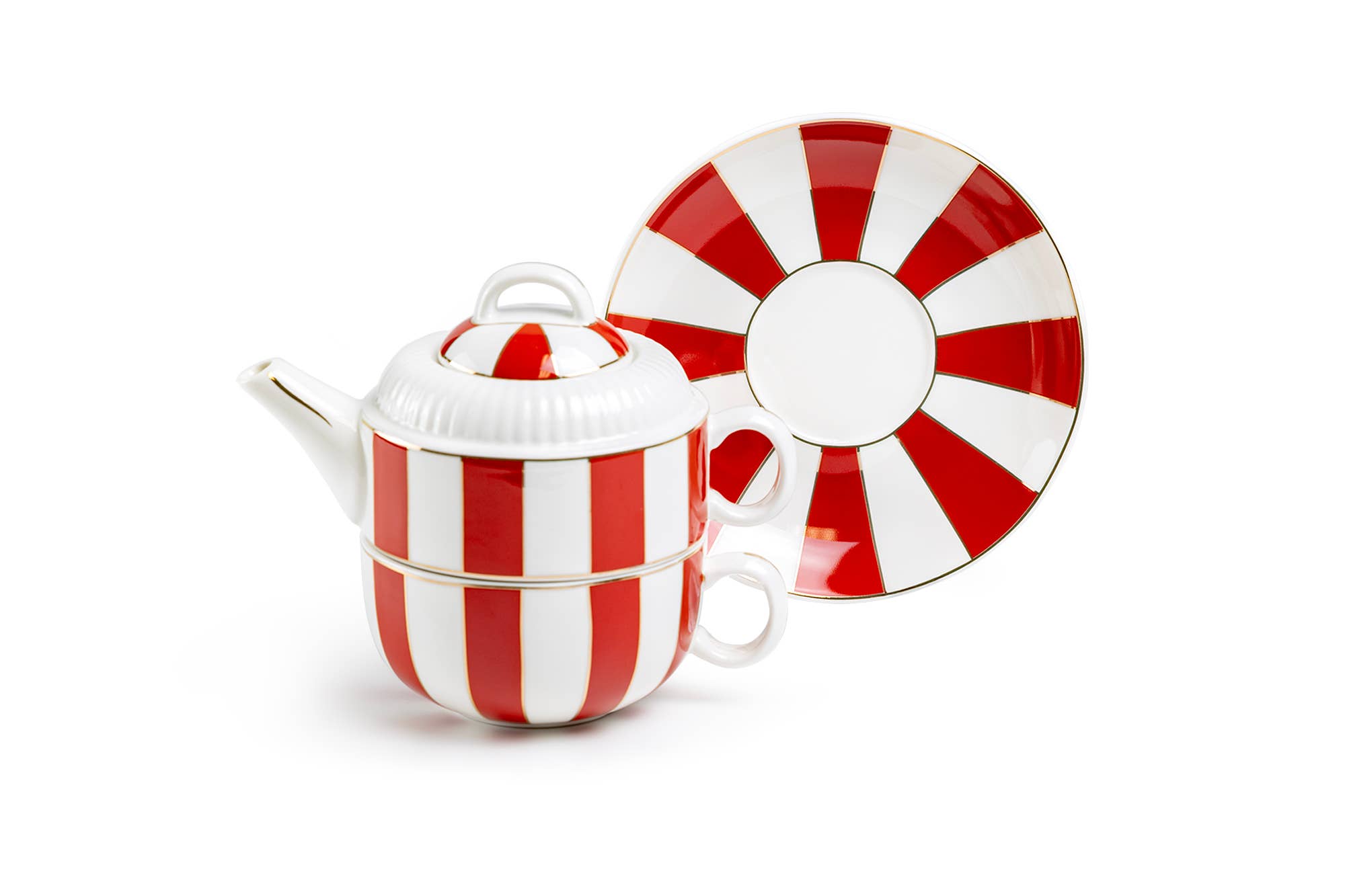 Grace Teaware - Wholesale Tea Set - Red Carousel Stripes Fine Porcelain Tea For One Set2