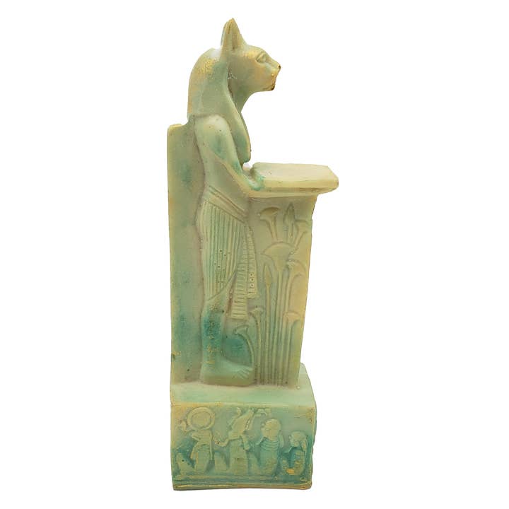 Discoveries, Inc. – wholesale Dekorativ statyett – Bastet Katt Piedestalstaty - Patina - Tillverkad i Egypten