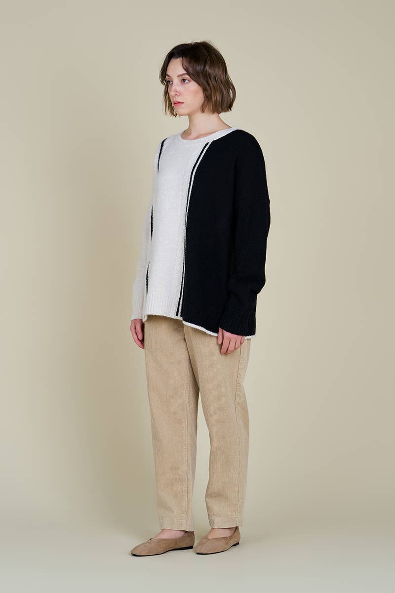 Grade & Gather - Wholesale Knit Sweater - Women's - 41758 - CABLE CONTRAST SWEATER1