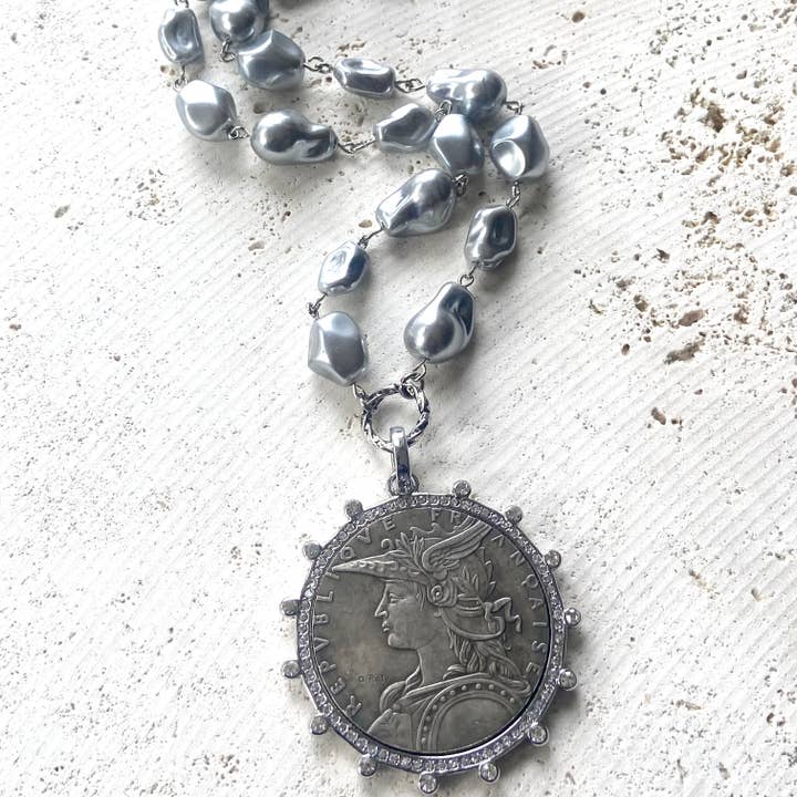 Gray baroque silver pearls boutique ocean jewelry salon for wholesale by VB&CO Designs Handmade Jewelry