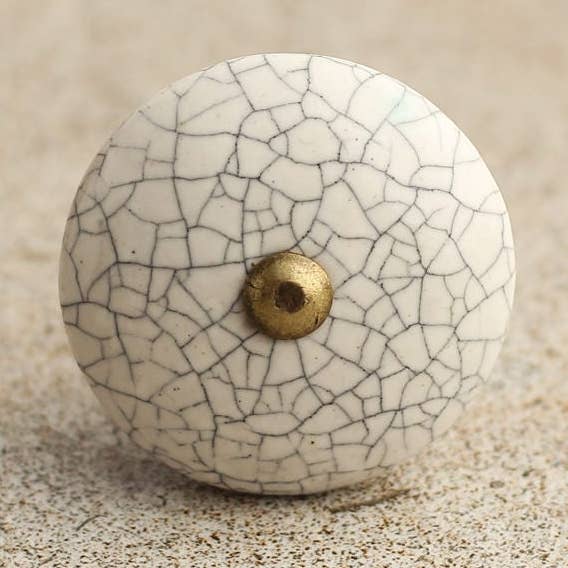 KNOBCO - Vente Poignée/bouton - Boutons de meuble en céramique blanche à motif craquelé, boutons de tiroir2