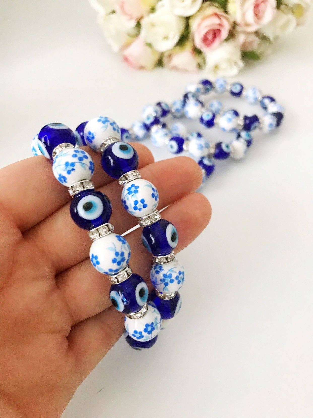 Evileyefavor – Großhandel Perlenarmband – Dehnbares Armband mit blauem Glas-Evil Eye und Keramikperlen4