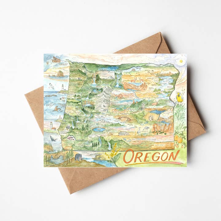 Cartão de Cumprimentos com Mapa do Estado do Oregon por atacado de Hiker Booty