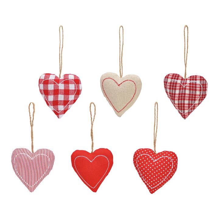 Wurm - Wholesale Christmas Decoration - Hanging Heart made of Textile Colorful 6-piece, (W/H/D) 9x9x3cm