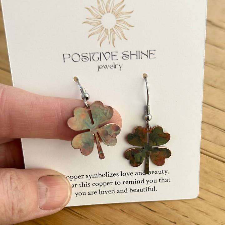Four leaf clover copper earrings for wholesale by Positive Shine Jewelry