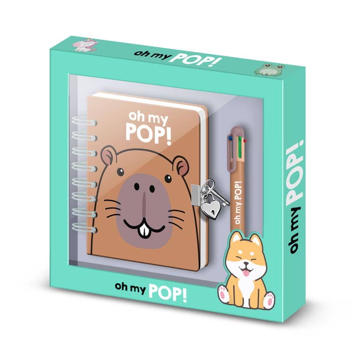 Oh My Pop Capybara-Pack of A5 Diary + 6-Coloured Pen for wholesale by KARACTERMANIA