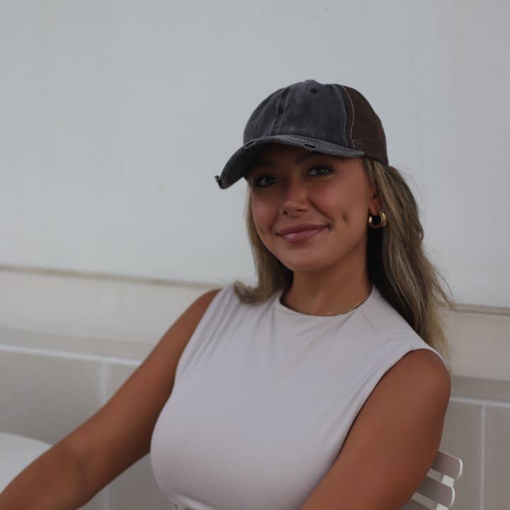 BLK Bonnet noir à mailles brunes en vente sur Faire0