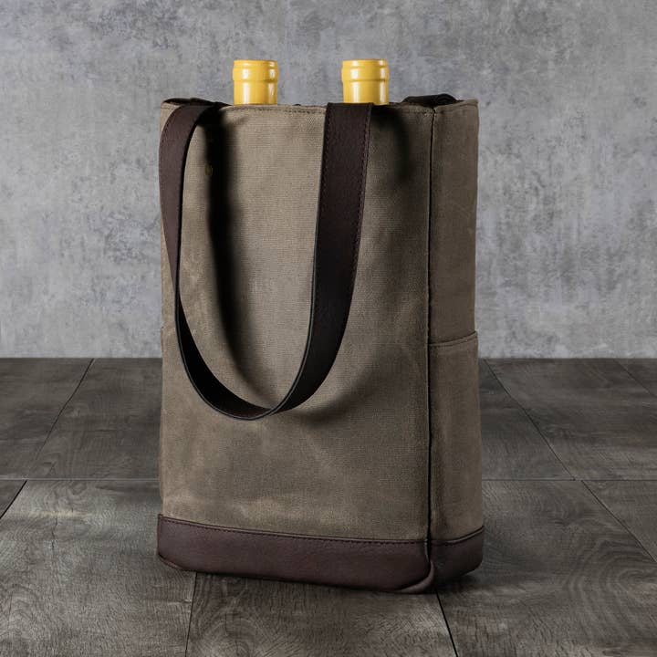 2 Bottle Insulated Wine Cooler Tote Bag - Distressed Canvas for wholesale by Picnic Time Family of Brands