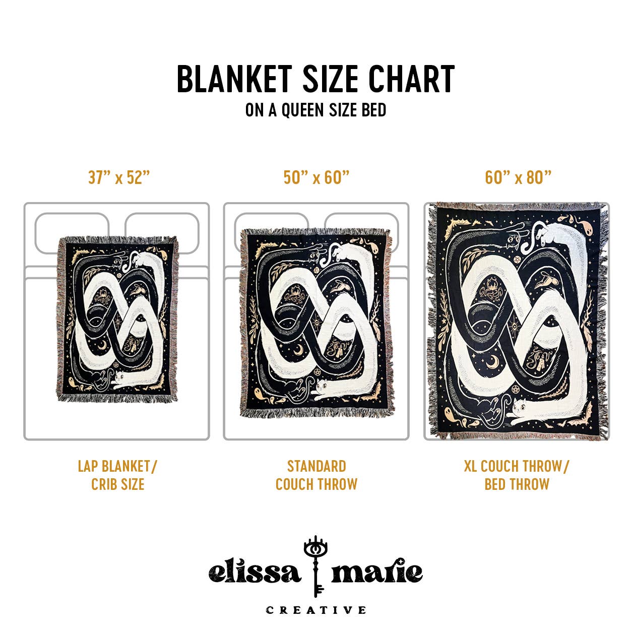 Elissa Marie Creative - Wholesale Throw Blanket - OuroPURRos Woven Throw Blanket | witchy | cats | occult8