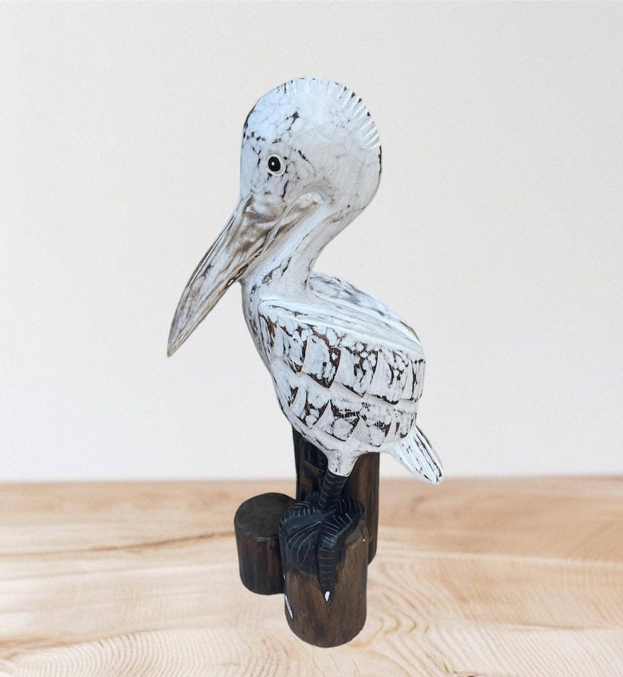 OMA - Eclectic Home - Wholesale Decorative Figurine - Pelican Statue Hand Painted 3 Post Pelican Wooden Large