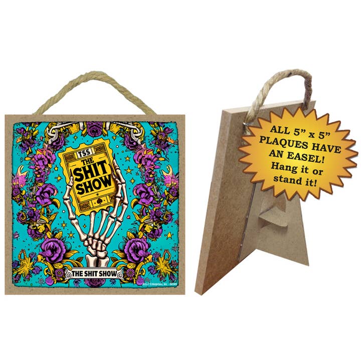Obra de arte estilo carta de Tarot "The Shit Show" placa de madeira 5" x 5" por atacado de SJT Enterprises, Inc.