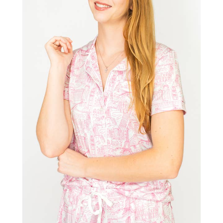 World of Wonder Short Sleeve Button Up Sleep Shirt White/Pink -Asst. for wholesale by The Royal Standard